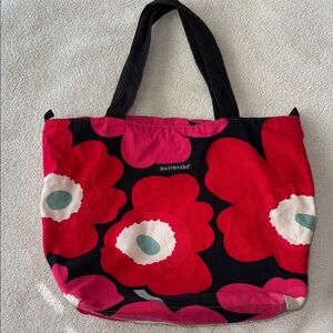 Marimekko Unikko Red Black Floral Tote Bag Avon Breast Cancer Crusade